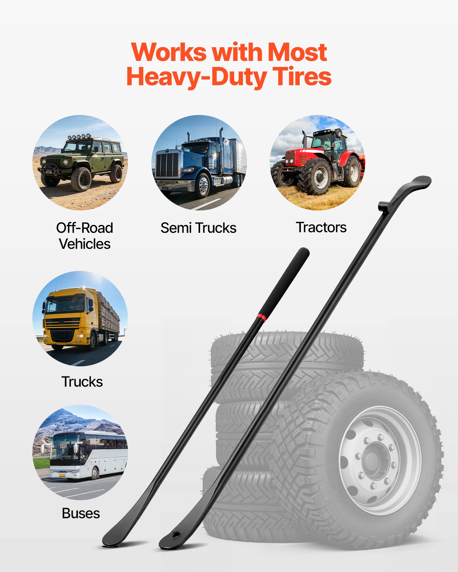 Works with Most Heavy-Duty Tires

- Off-Road Vehicles
- Semi Trucks
- Tractors
- Trucks
- Buses
