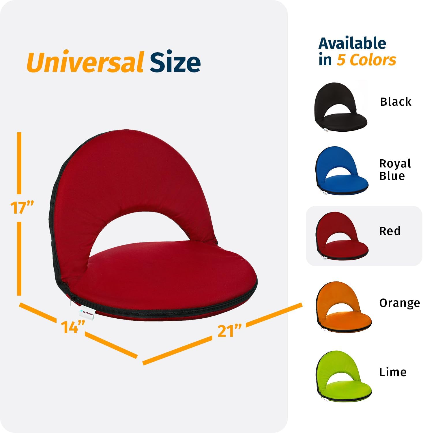 Universal Size  
Available in 5 Colors  
Black  
Royal Blue  
Red  
Orange  
Lime  

17"  
14"  
21"