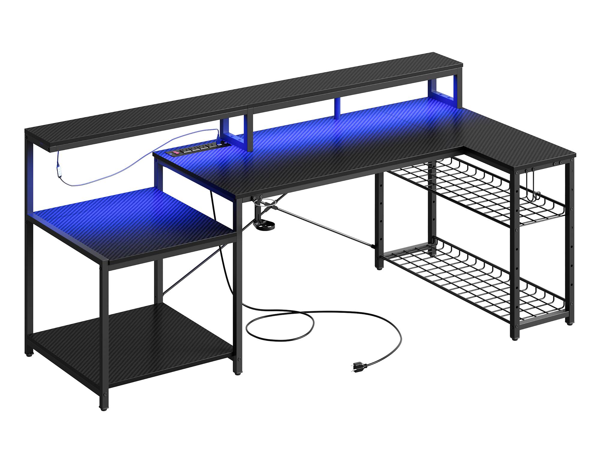 Alt View 14. Bestier - 71.5inch L-Shaped Gaming Desk with Integrated LED Lighting and Power Outlet - Black.