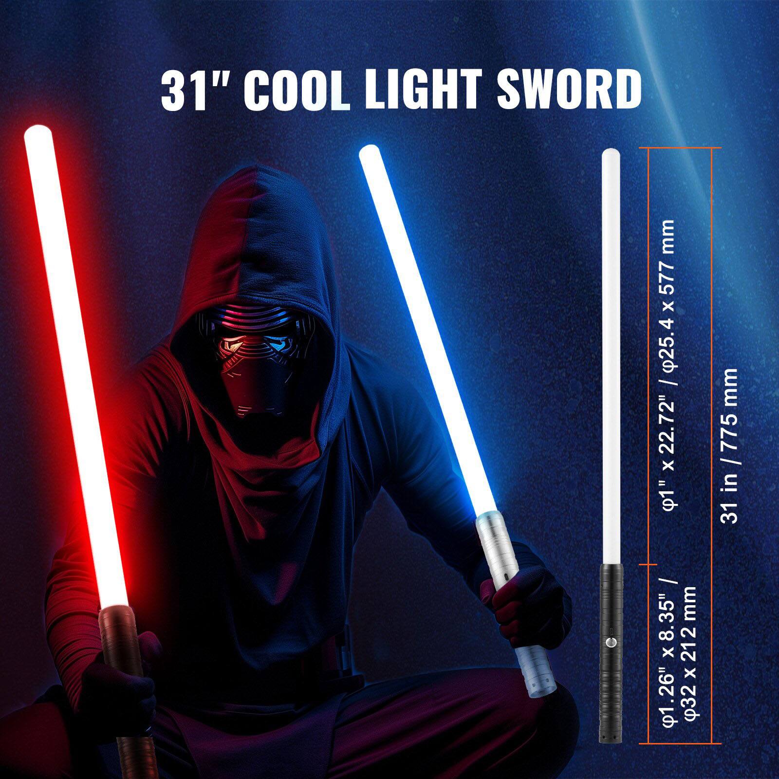 31" COOL LIGHT SWORD

- 31 in / 775 mm
- 22.72" x 1" / 577 mm
- 8.35" x 212 mm
- 2.26" x 1.26" / 57.4 mm