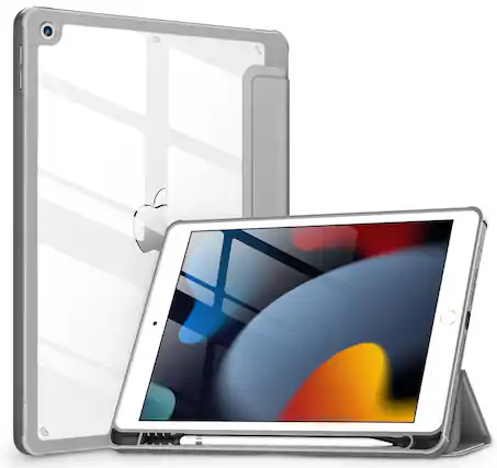 Front. DTTO - Case for iPad 9th/8th/7th Generation 10.2 inch, Clear Back, TPU Shockproof Frame Cover - Gray.