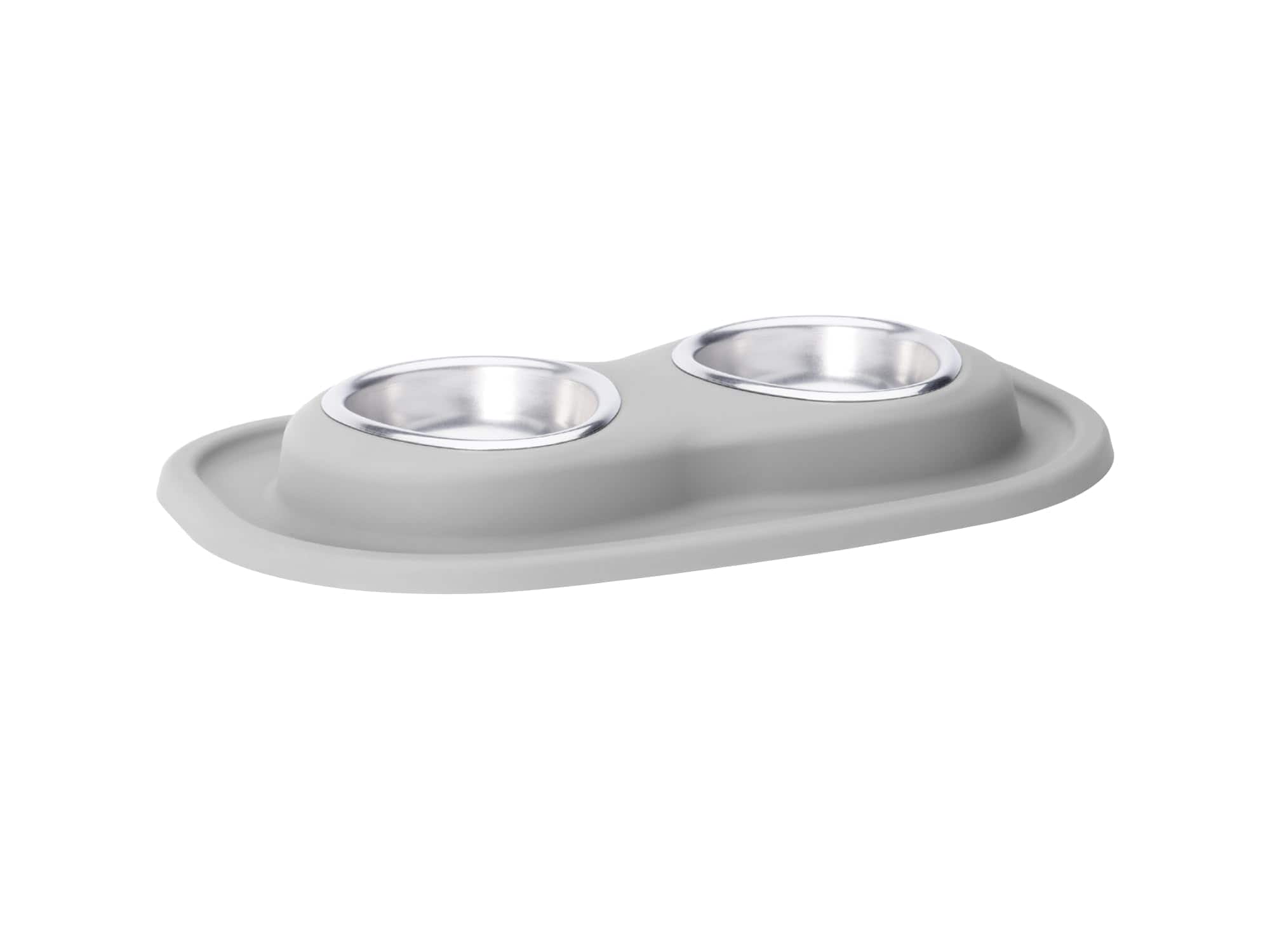 WeatherTech - Double Low Pet Feeding System | Compact Pet Food and Water Station - Light Grey - 8oz (1 Cup) Stainless Steel Bowls - Light Gray