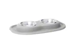 WeatherTech - Double Low Pet Feeding System | Compact Pet Food and Water Station - Light Grey - 8oz (1 Cup) Stainless Steel Bowls - Light Gray
