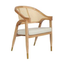 Emma + Oliver - Willa Cane Rattan Dining or Accent Chair with Solid Wood Frame, Woven Backrest and Cushioned Seat - Natural