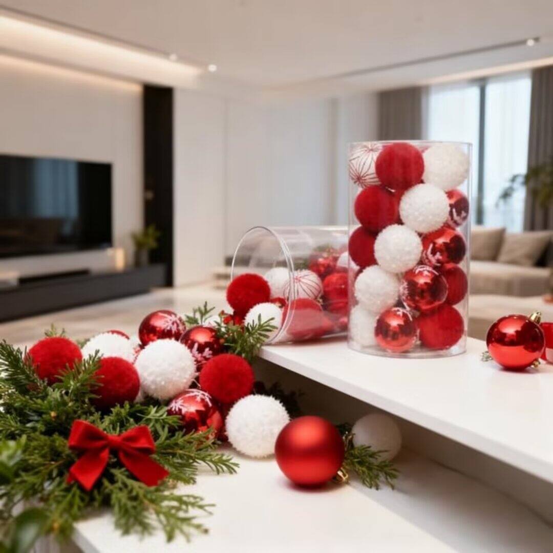 Left. Acekool - 2.36 Inch 25pcs Shatterproof PVC Christmas Balls for Christmas Home Decor (Red and White) - Red and White.