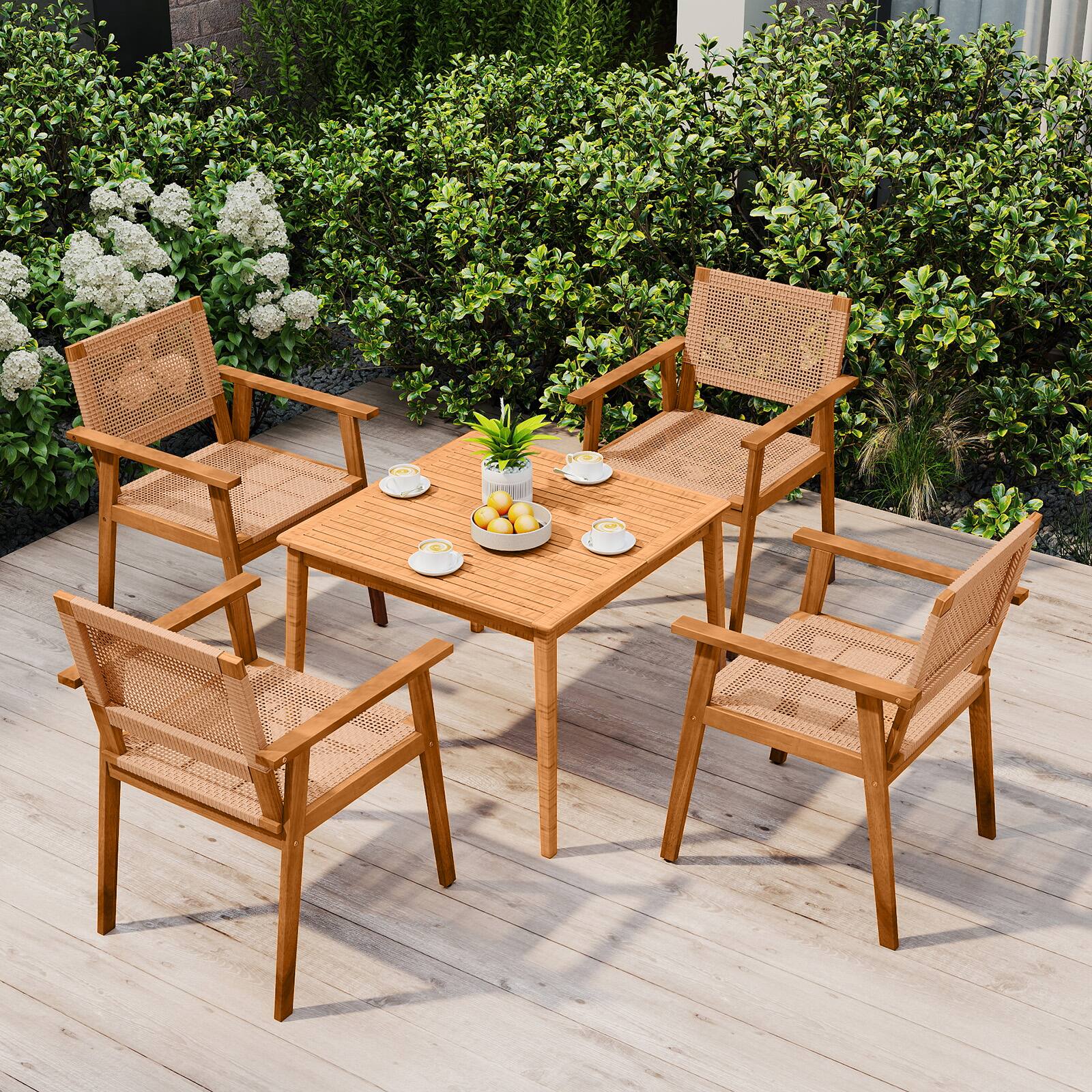 Alt View 1. Gymax - Gymax Acacia Wood Outdoor Dining Chairs Set of 4 w/Backrests & Armrests for Backyard - Yellow.