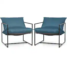 Costway - 2PCS Sling Accent Chairs Metal Framed Armchairs with Removable Sponge Cushions - Navy