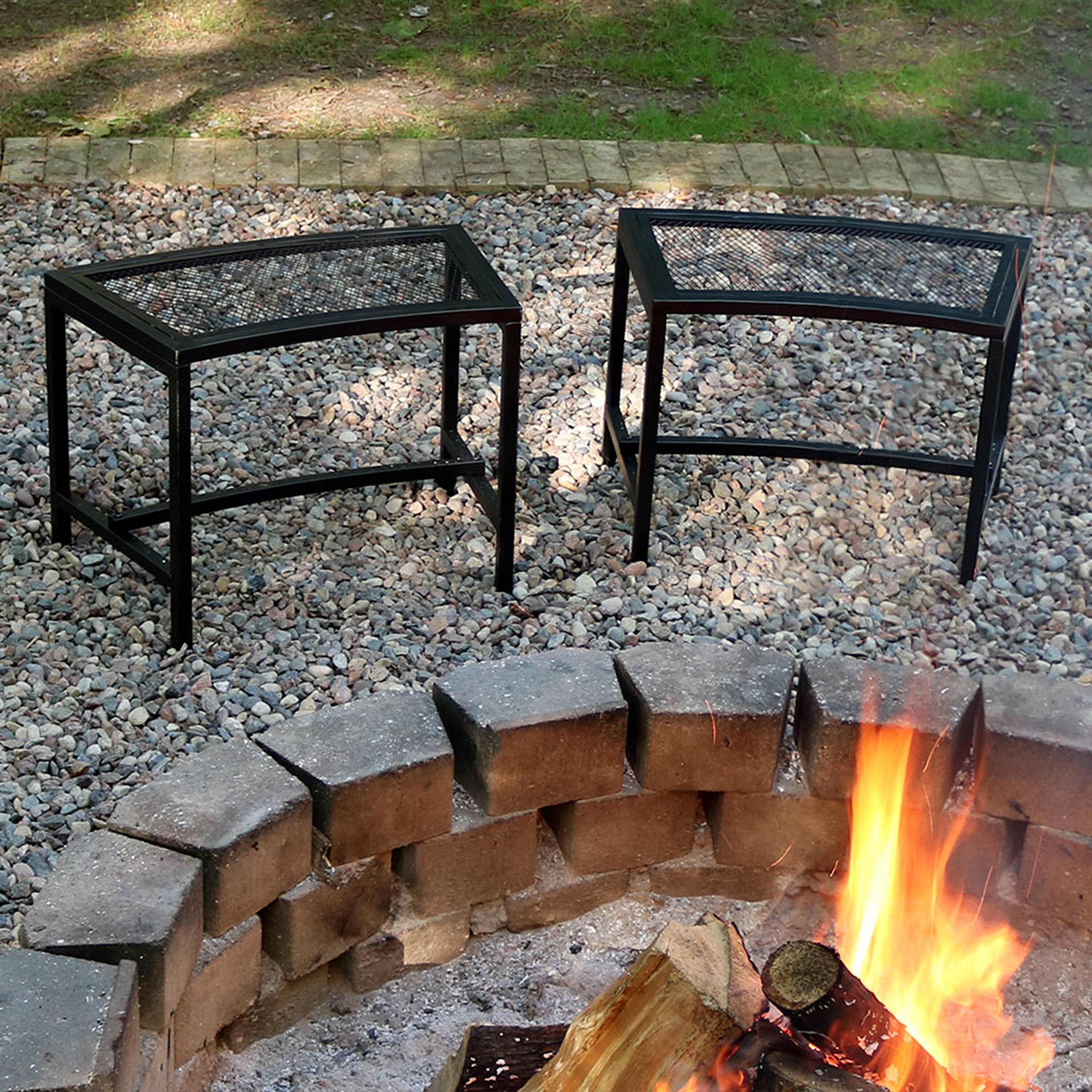 Alt View 3. Sunnydaze - Mesh Metal Patio Curved Fire Pit Bench - Set of 2 - Black.