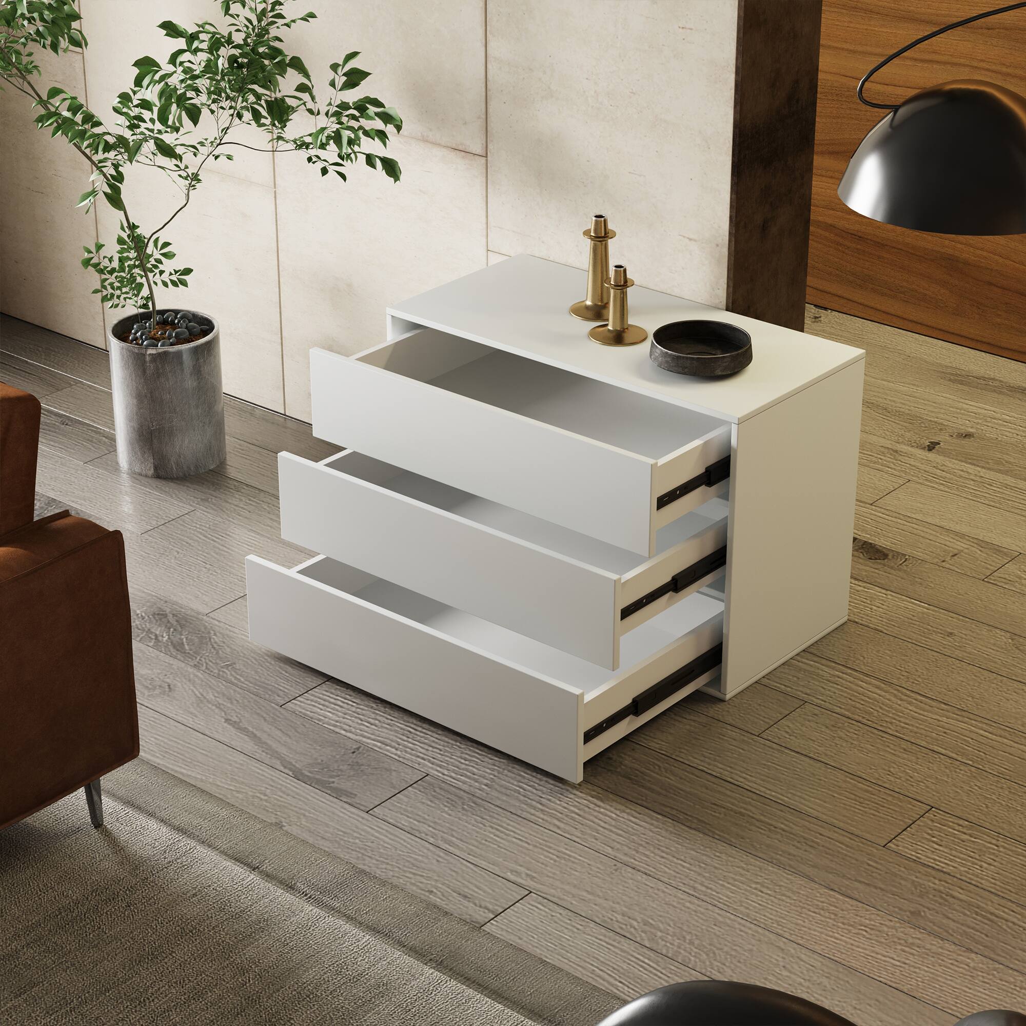 Left. luck idea - 31.4" Three-drawer storage cabine - Off-white.