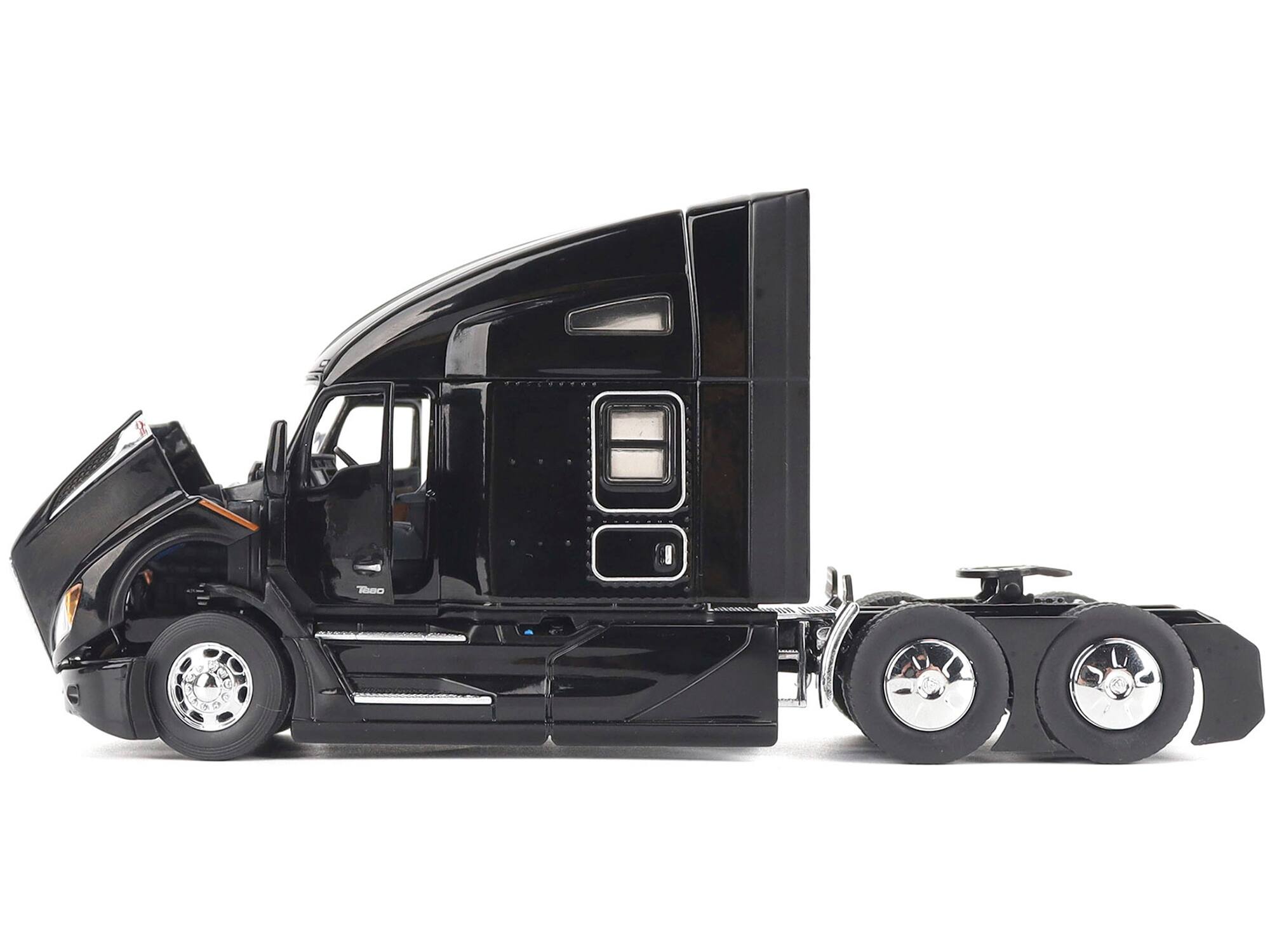 Back. Diecast Masters - Kenworth T680 76" High Roof Sleeper Cab Truck Tractor Black "Transport Series" 1/50 Diecast Model by Diecast Masters - Black.