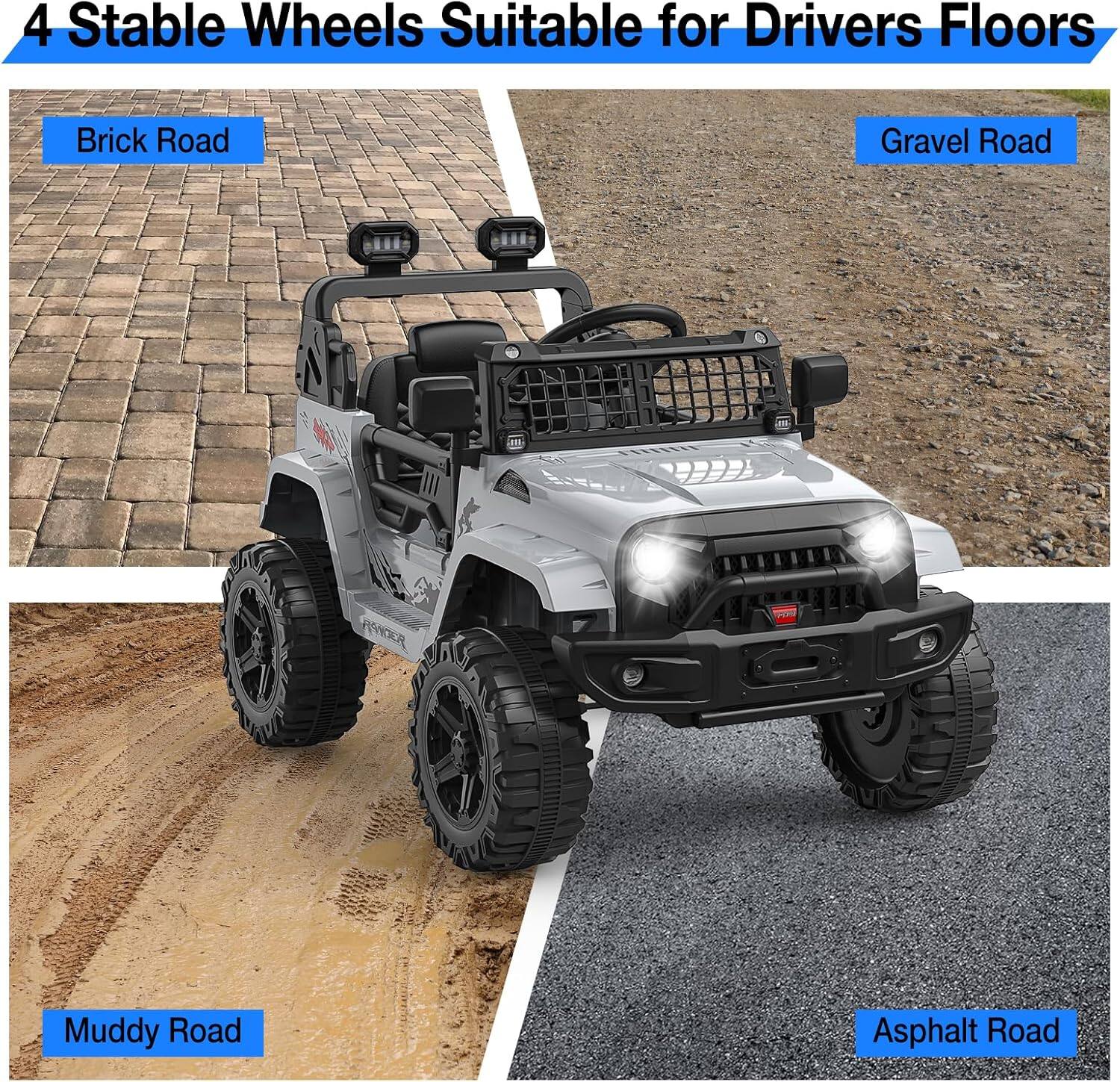4 Stable Wheels Suitable for Drivers Floors

- Brick Road
- Gravel Road
- Muddy Road
- Asphalt Road