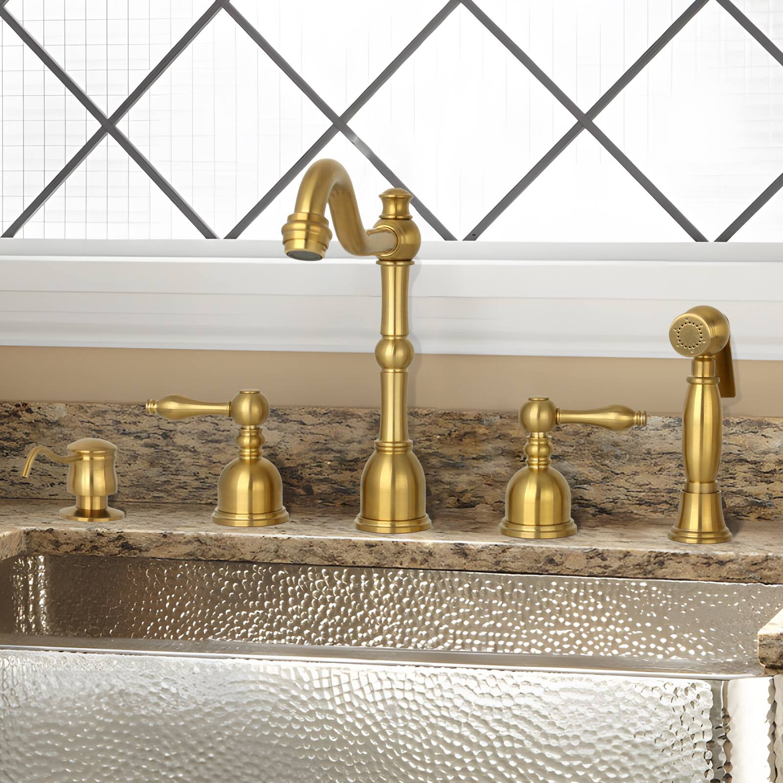 Alt View 3. Akicon - Akicon Built-in Brass Soap Dispenser for Kitchen Sink Refill from Top with 17 oz. Bottle in Brushed Gold - Brushed Gold.