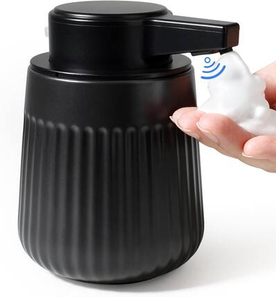 Front. FINEAK - 10oz Adjustable Ceramic Foam Soap Dispenser Touchless Black - Black.