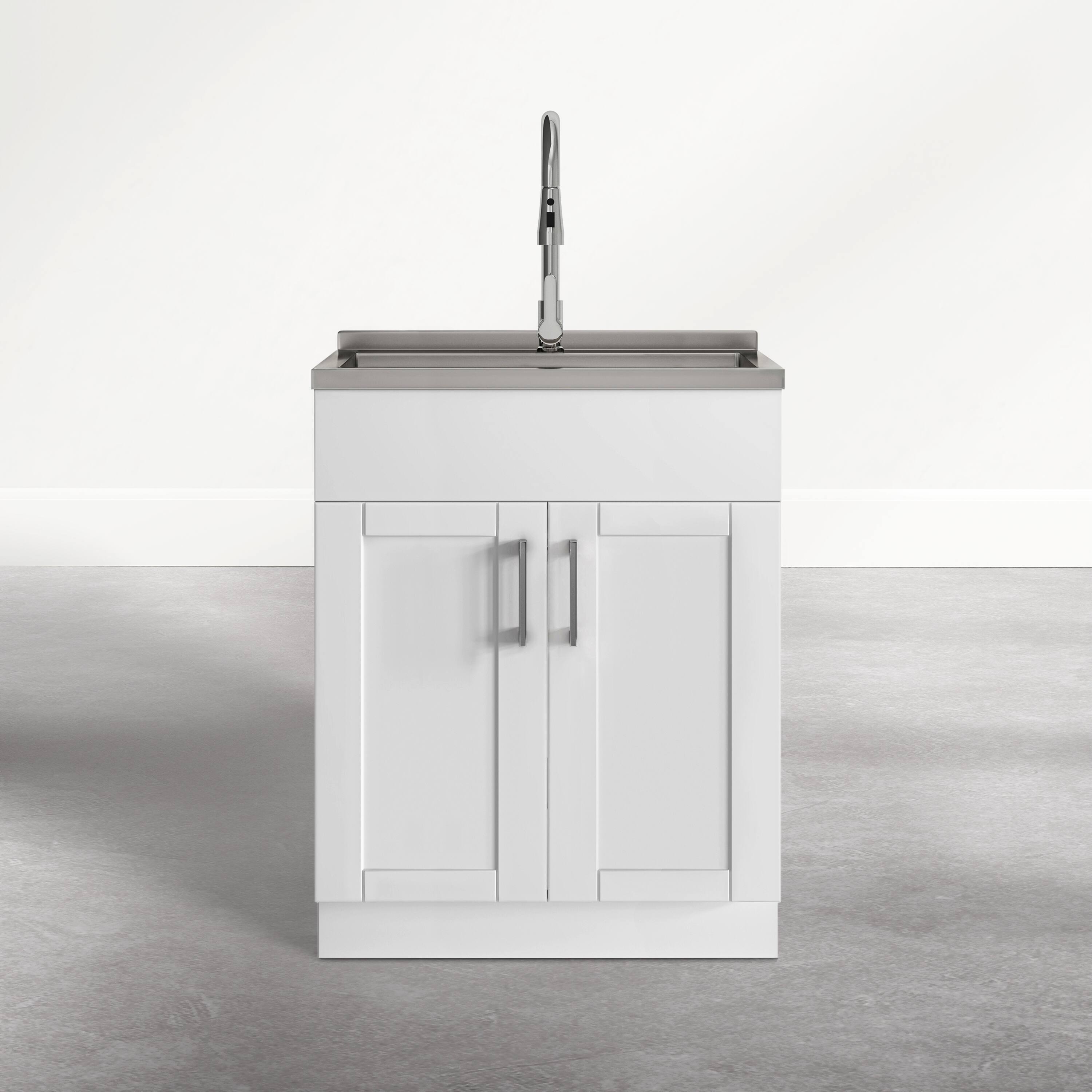 Alt View 2. Simpli Home - Modern Wide Shaker 28 inch Wide Utility Sink and Laundry Cabinet, Glacier White Finish - Glacier White.