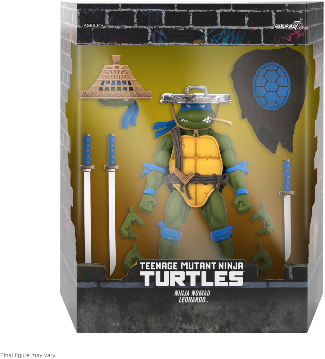 AGES 14+ SUPER TEENAGE MUTANT NINJA TURTLES NINJA NOMAD LEONARDO. Final figure may vary.