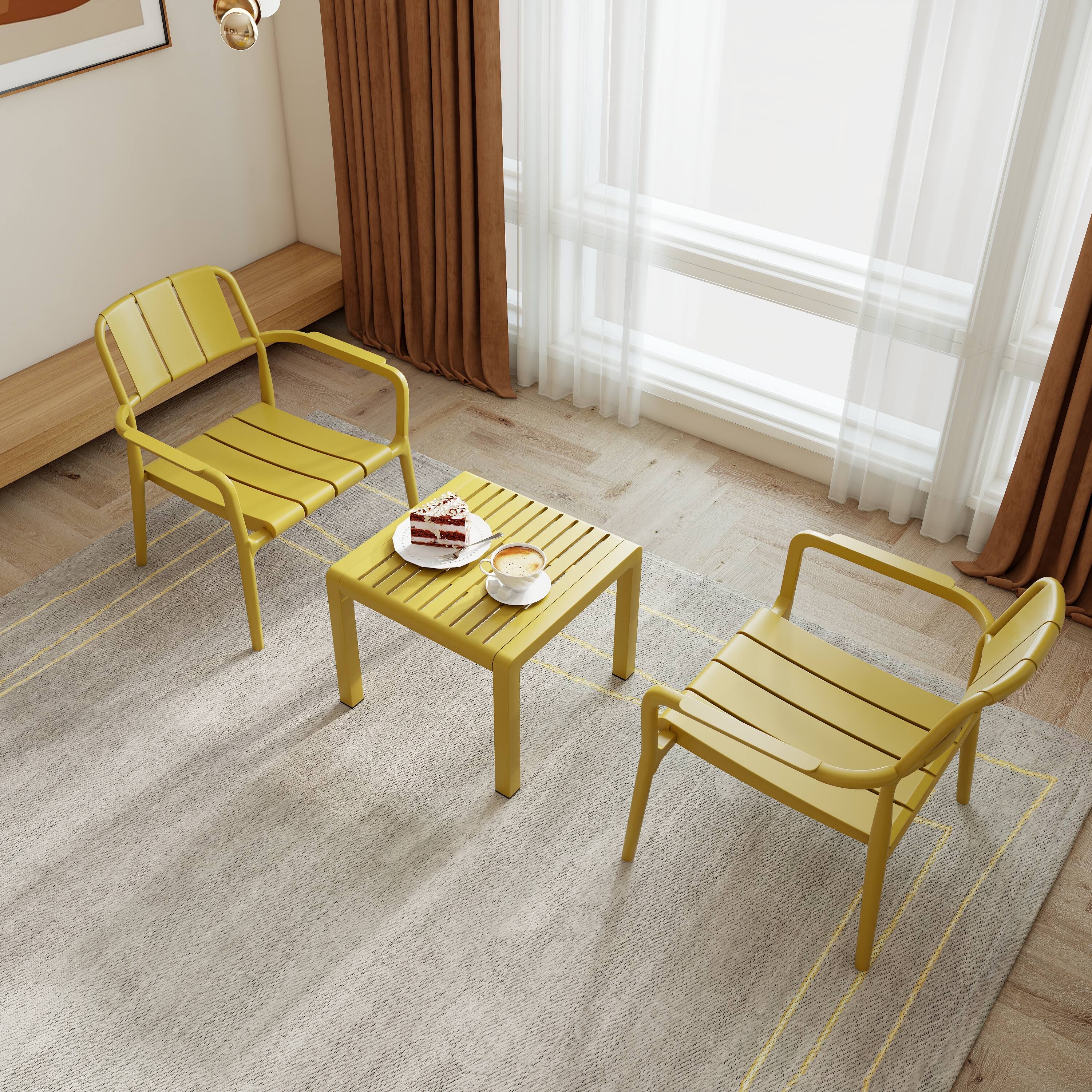 Left. Mondawe - 3-Piece PP Single-Seater Chairs + Coffee Table Set - Yellow.
