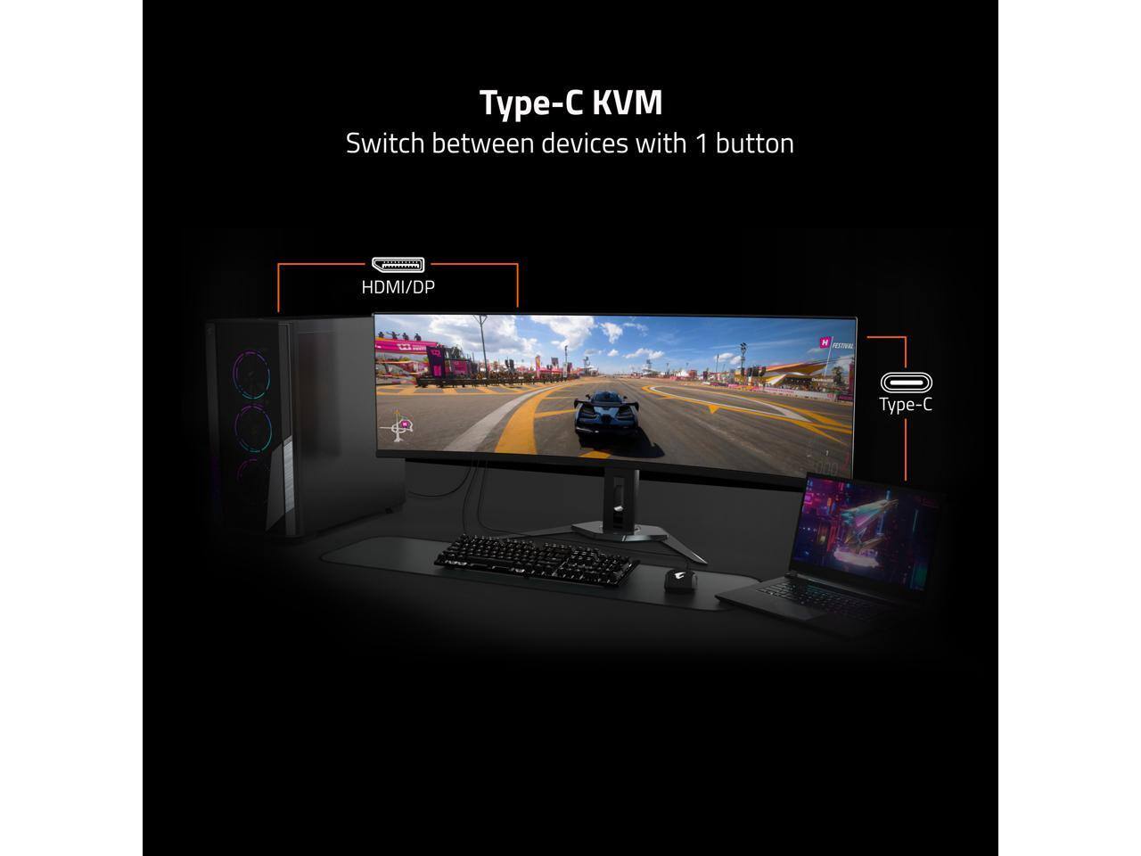 Type-C KVM  
Switch between devices with 1 button  

HDMI/DP  
Type-C