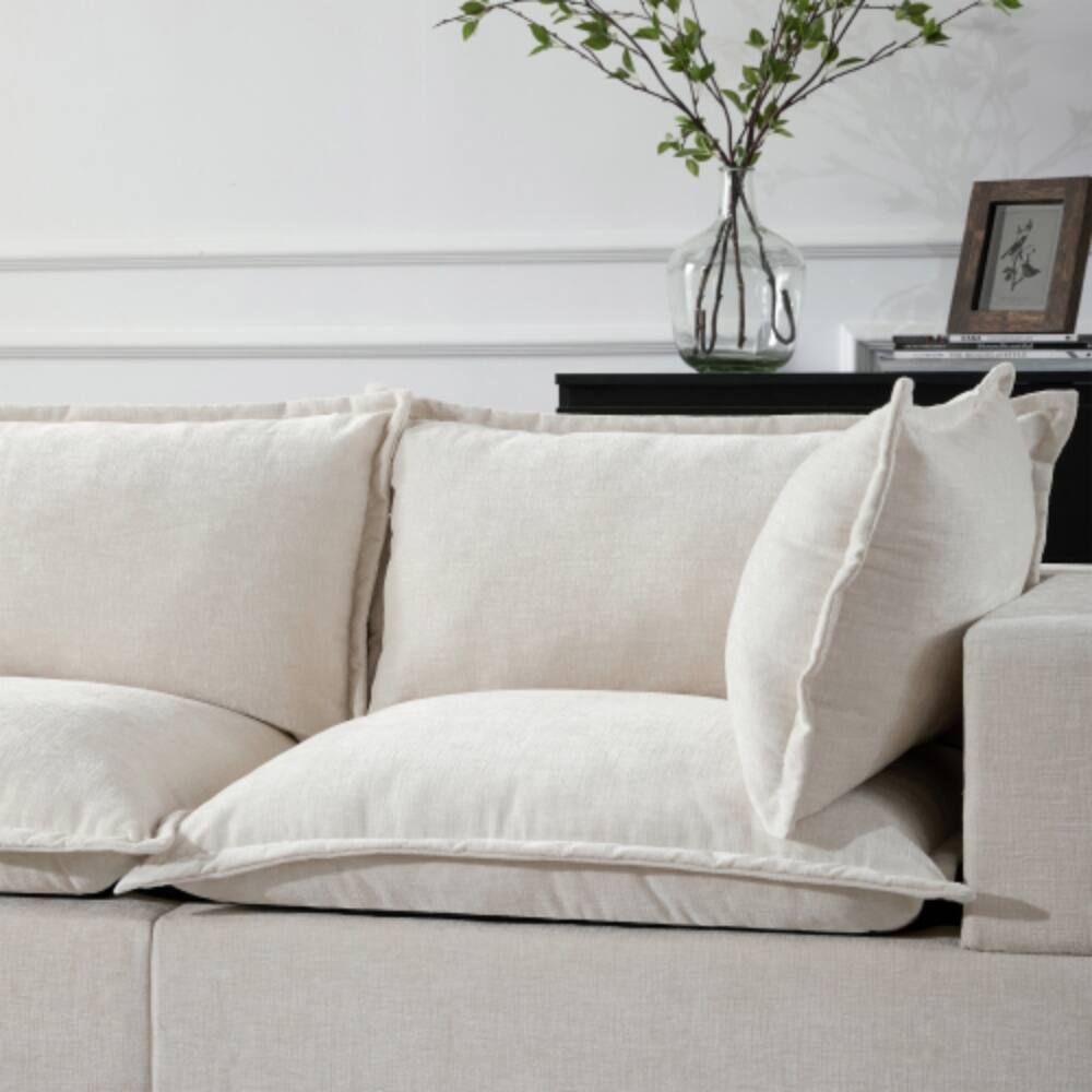 Alt View 4. LUCKY ONE - 117.5" U-Shape 7-Seat Modular Chenille Sofa w/ Movable Storage Ottoman & 2 Pillows - Beige.