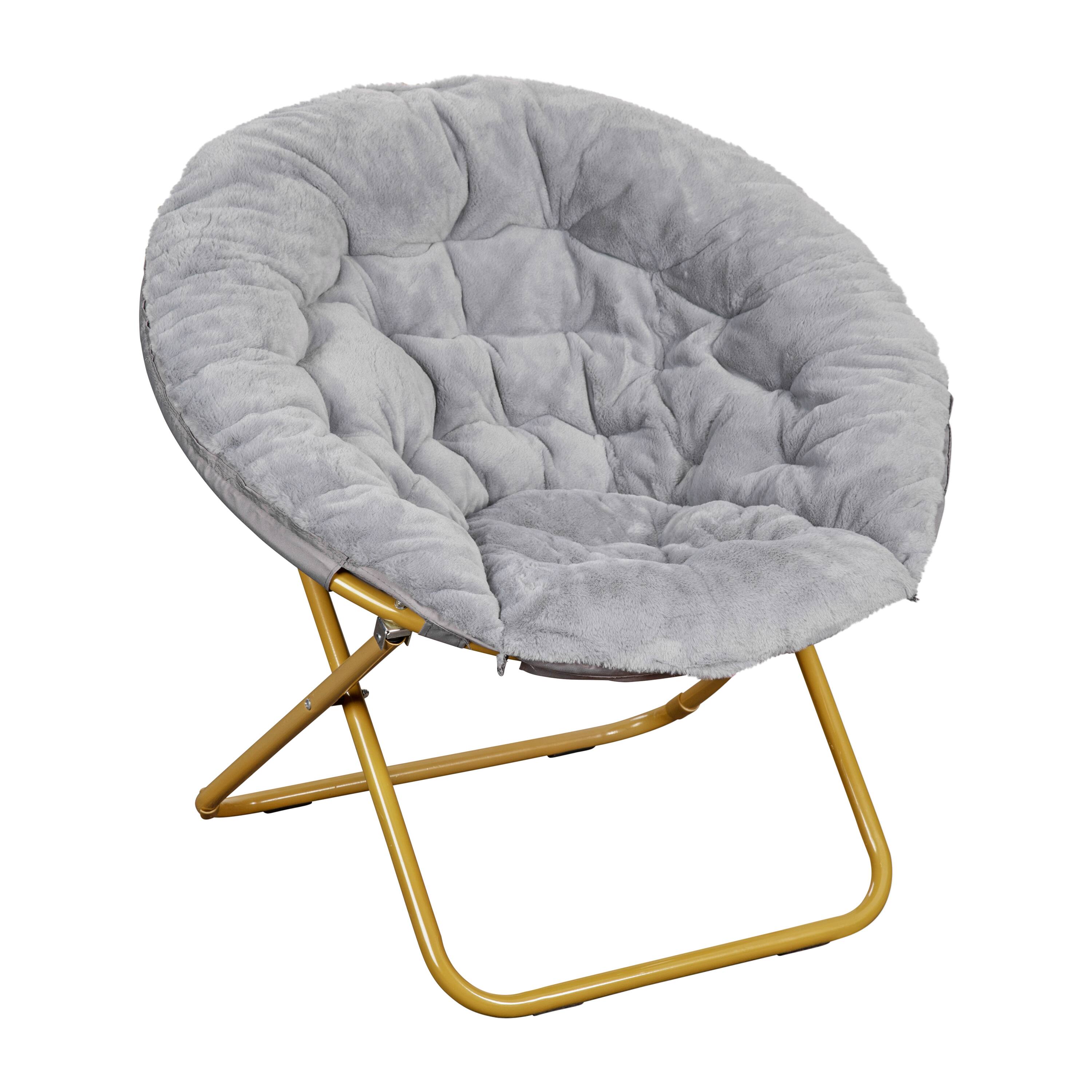 Alt View 7. Emma + Oliver - Ersa Oversize Folding Saucer Moon Chair and Ottoman for Dorm and Bedroom with Steel Frames - Gray Fabric/Soft Gold Frame.