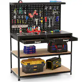 Costway - 48" x 24" Workbench Heavy-Duty WorkTable with 3 PCs Pegboard Drawer & Shelves - Black