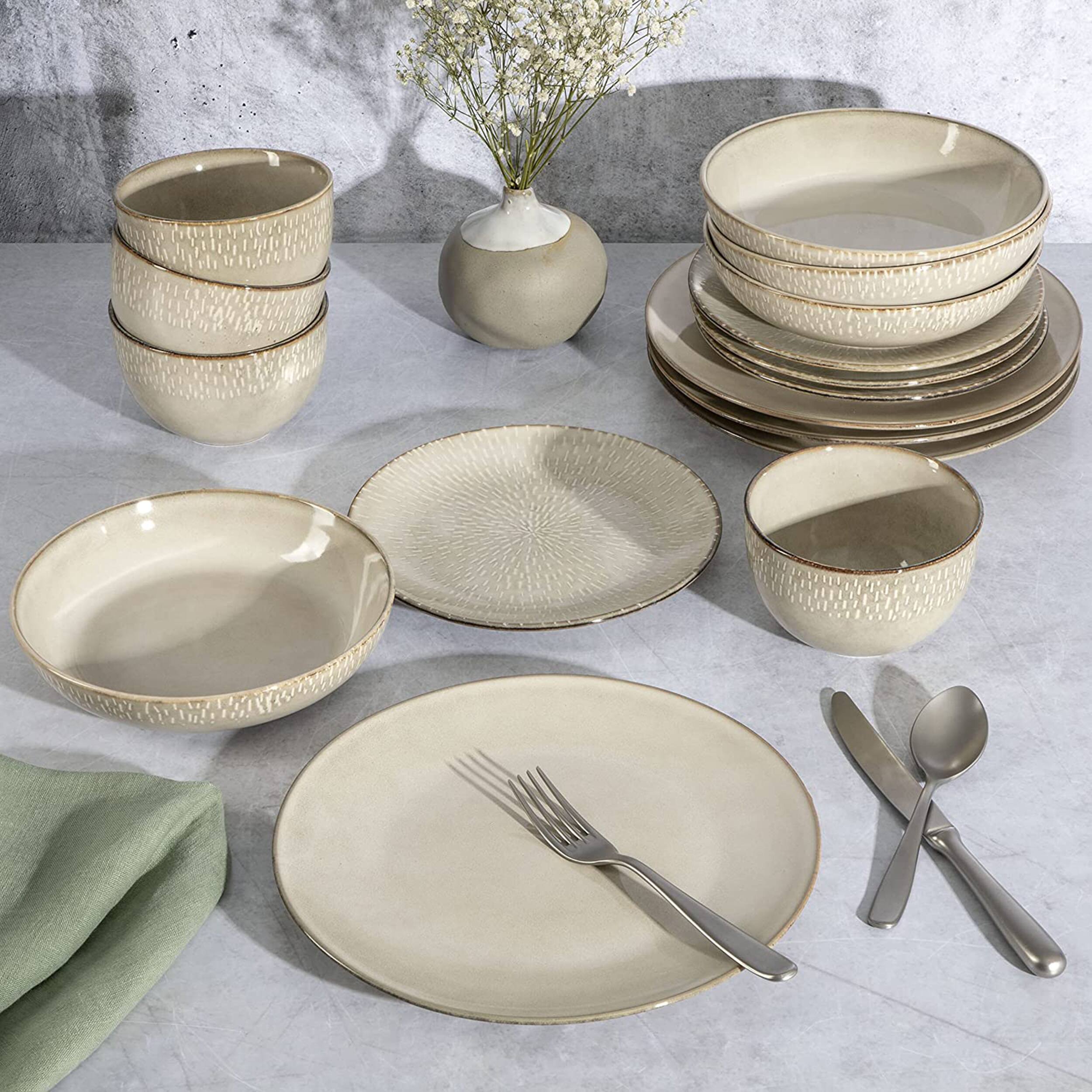 Alt View 5. Gibson - Gibson Elite Matisse 16 Piece Stoneware Dinnerware Set in Cream with Reactive Glaze - Beige.