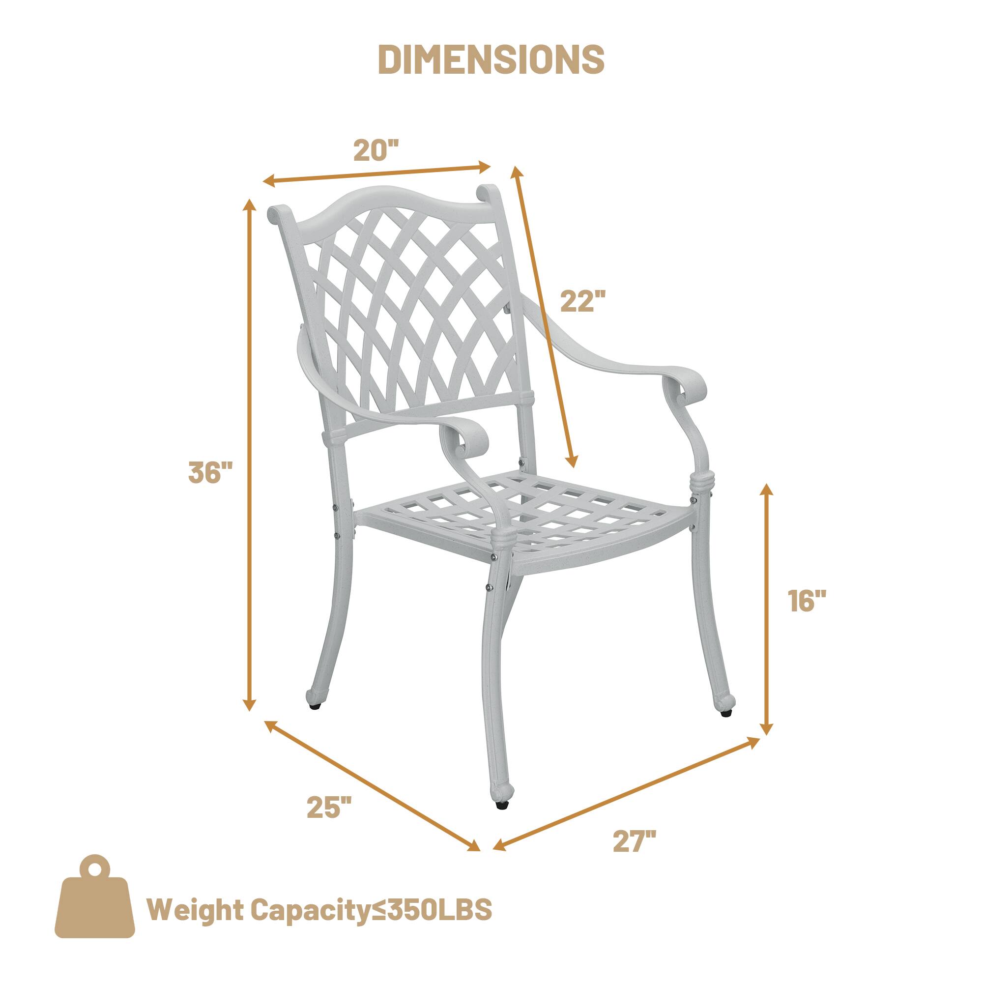 DIMENSIONS  
20" 22" 36" 16" 25" 27"  
Weight Capacity 350LBS