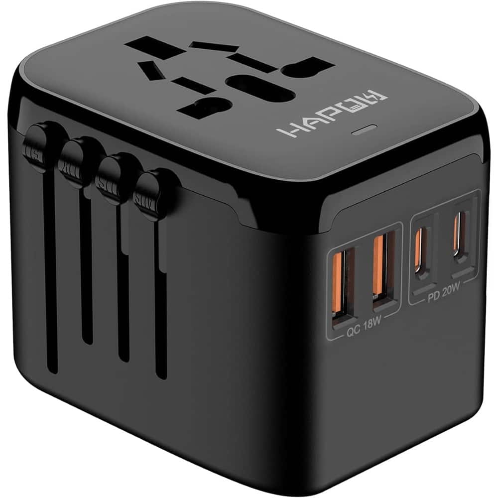 Schertz - All-in-One Universal Power Adapter with USB-C, USB-A & Global Plug Support - Black