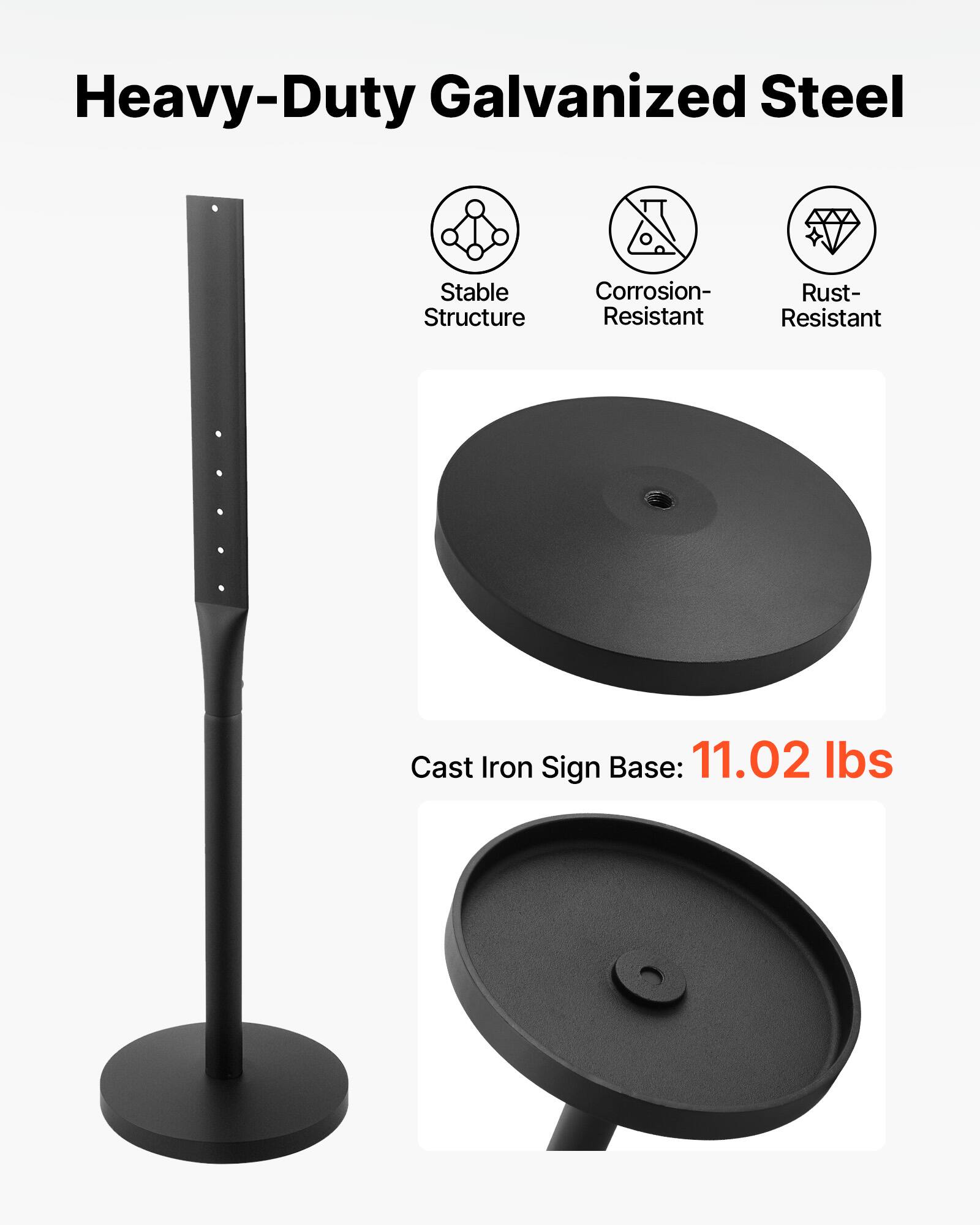 Heavy-Duty Galvanized Steel Stable Structure Corrosion-Resistant Rust-Resistant Cast Iron Sign Base: 11.02 lbs