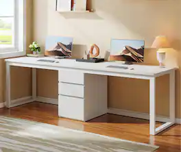 Tribesigns - 78.7-Inch Two-Person Computer Desk with 3 Drawers and Metal Frame for Home Office - White