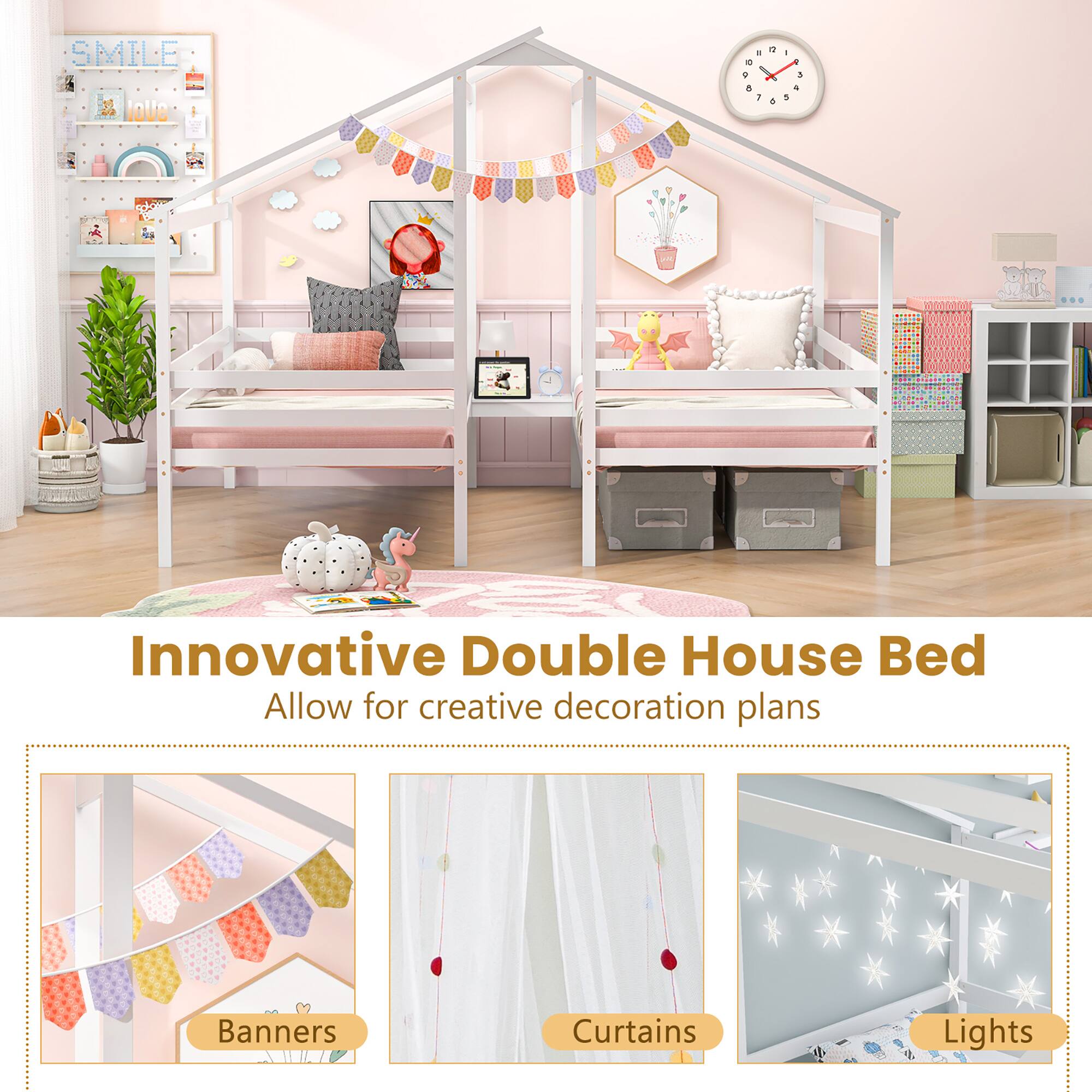 SMILE 1OUG -  + a   d - 1 +  a NS ... Innovative Double House Bed Allow for creative decoration plans 1 Banners Curtains Lights