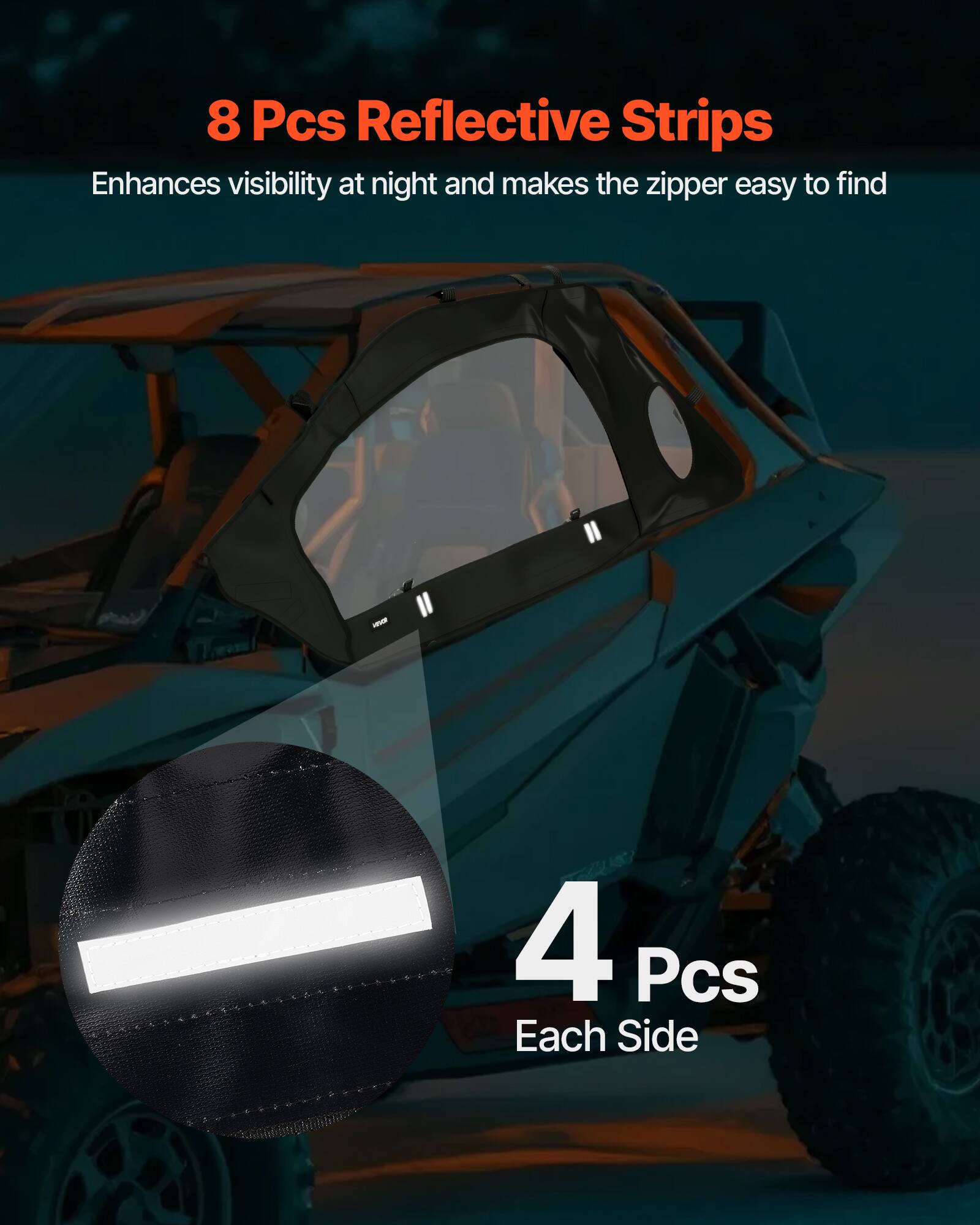 8 Pcs Reflective Strips Enhances visibility at night and makes the zipper easy to find und 4 Pcs Each Side