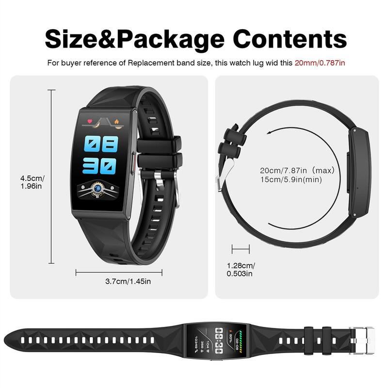 Size & Package Contents

For buyer reference of Replacement band size, this watch lug wid this 20mm/0.787in

- 4.5cm/1.96in
- 20cm/7.87in (max)
- 15cm/5.9in (min)
- 3.7cm/1.45in
- 1.28cm/0.503in