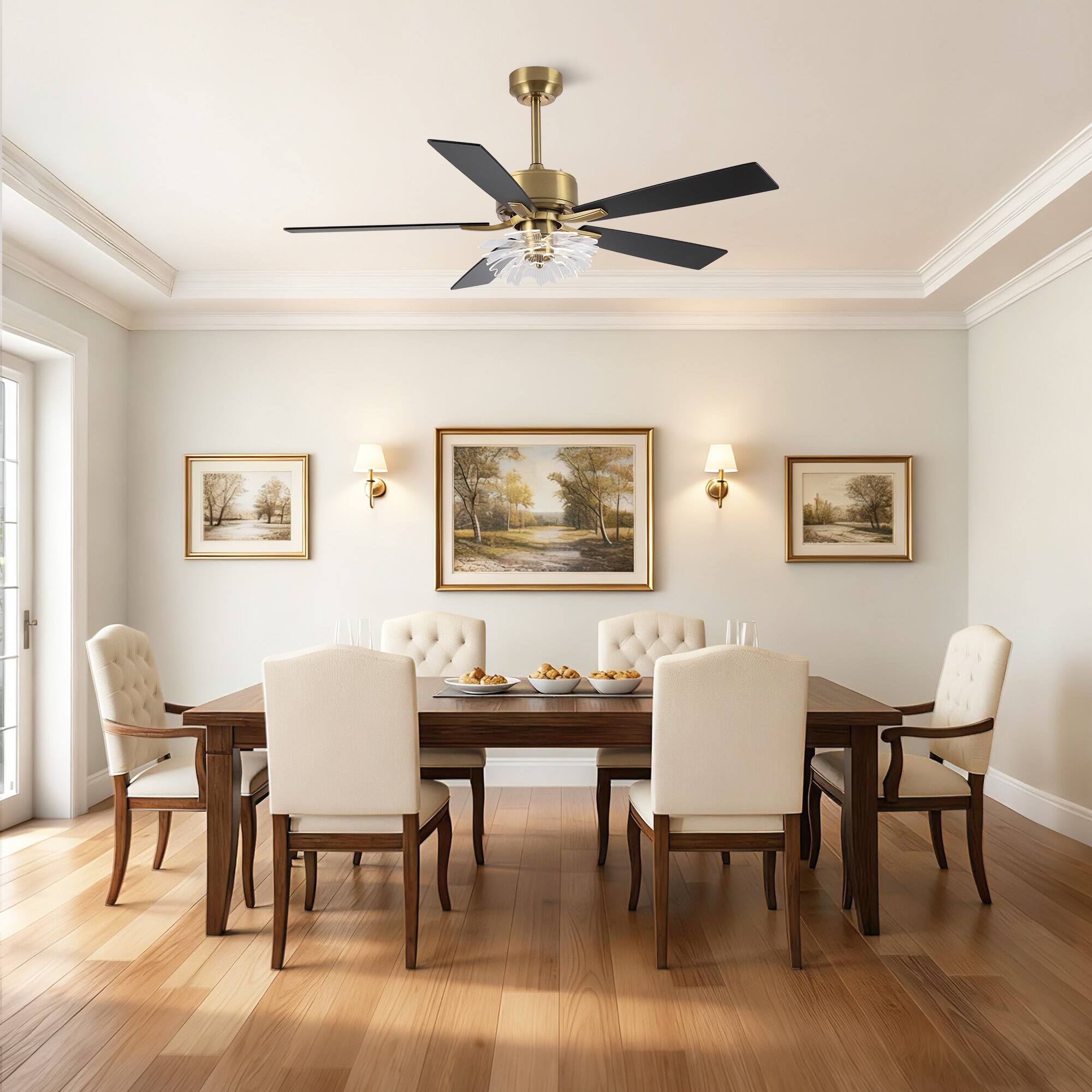 Angle. Parrot Uncle - 52" Modern Gold LED Ceiling Fan with Remote and Light Guide Plate Shade Design - Gold.