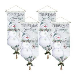 BreeBe - Traditional Christmas Greetings Canvas Banner (Set of 4) - White, Orange, Green