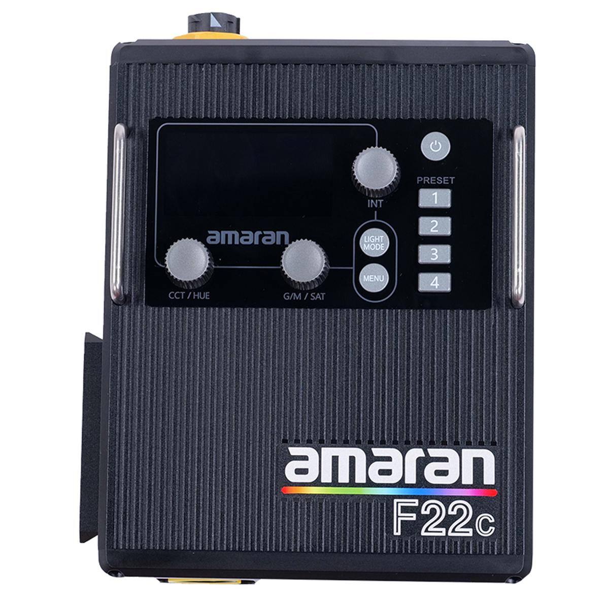 INT PRESET 1 amaran LIGHT MODE 2 3 CCT / HUE G/M / SAT MENU 4 amaran F22c