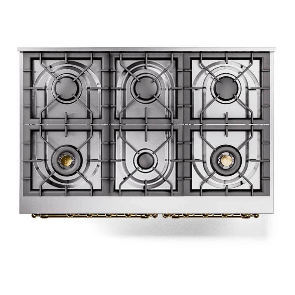 Alt View 4. ILVE - ILVE Nostalgie II Series 40 in. Dual Fuel Range with 6 Sealed Burners (Natural Gas, Brass Trim) - White.