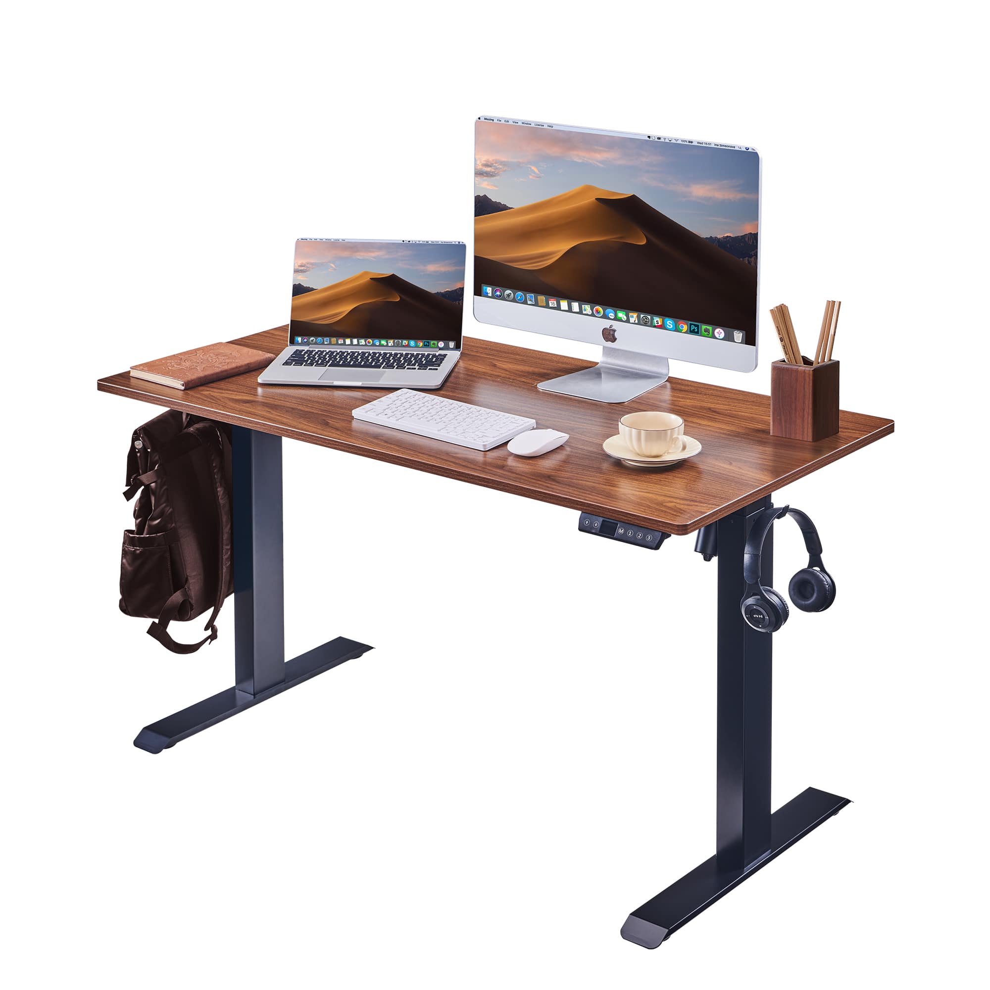 GOODSILO - Adjustable Height Electric Standing Desk - 48x24 Inch Sit Stand Home Office Desk - Mahogany