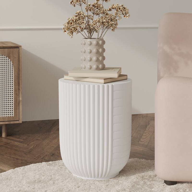 Back. LeisureMod - Trove 14" Textured Round Side Table, Modern Fiberstone Weather Resistant Indoor/Outdoor End Table - No Assembly - White.
