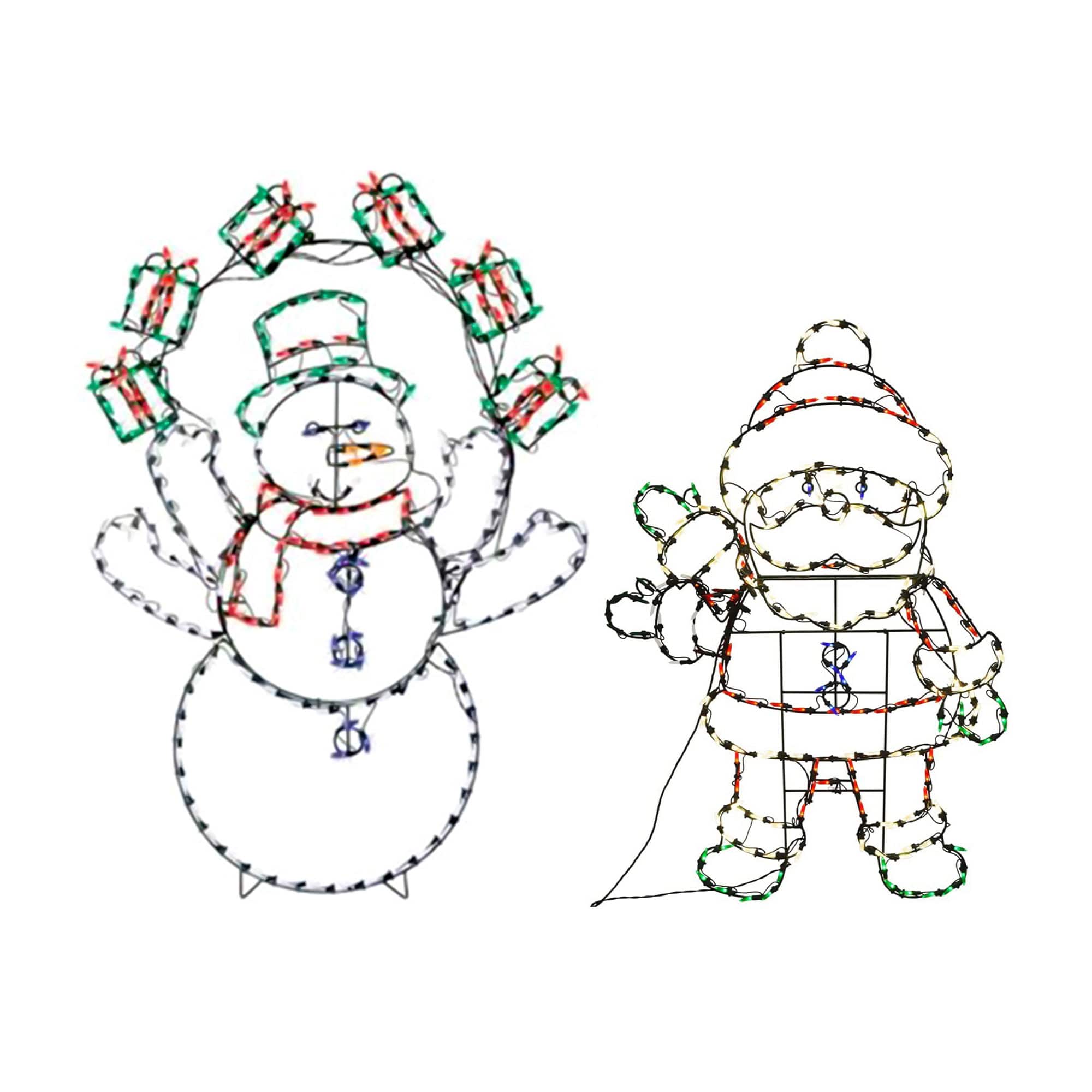 ProductWorks - Pro Line Animated Christmas Display Set w/ 60" Snowman & 48" Santa - Multicolor