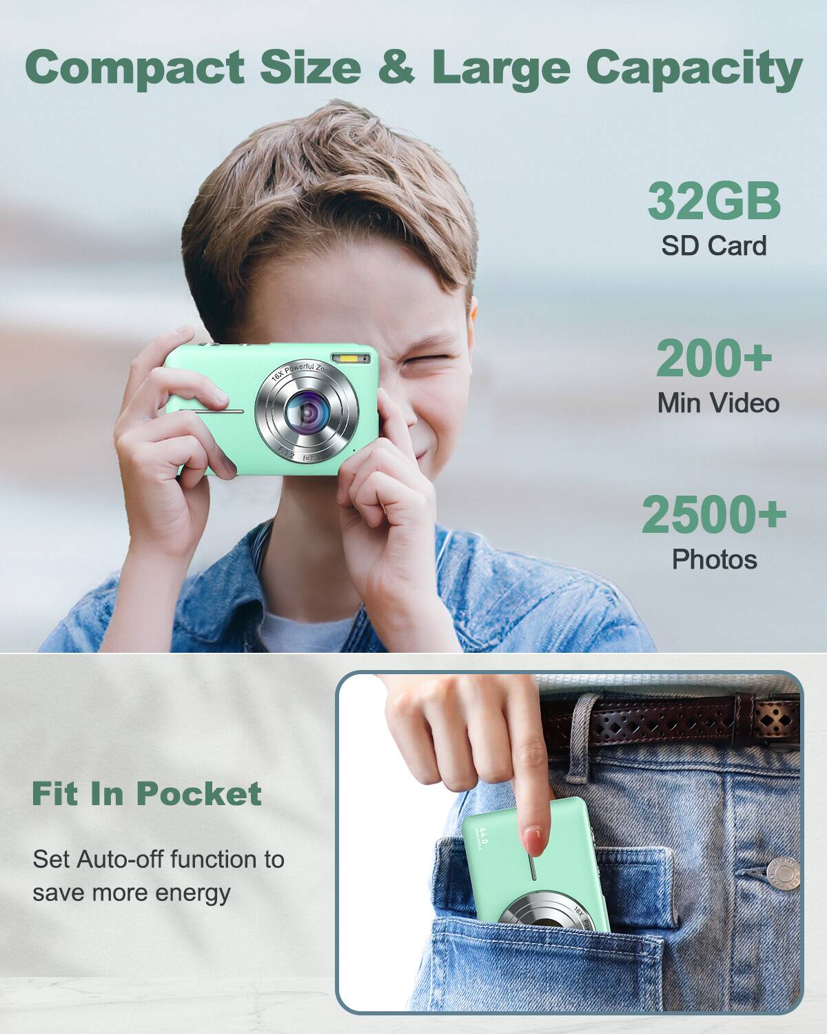 CAMKORY Compact Point and Shoot Digital Camera with 32GB Memory Card ...