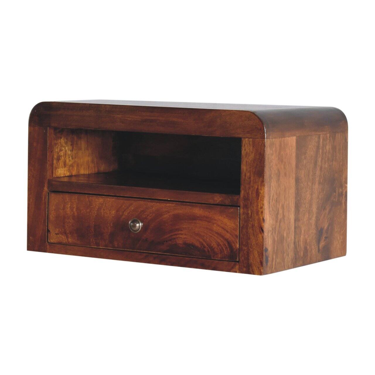 Left. Artisan Furniture - Artisan Furniture Solid Wood Chunky Chestnut 1 Drawer, 1 Open-slot, Wall Mounted Nightstand, Dark Brown - Chestnut.