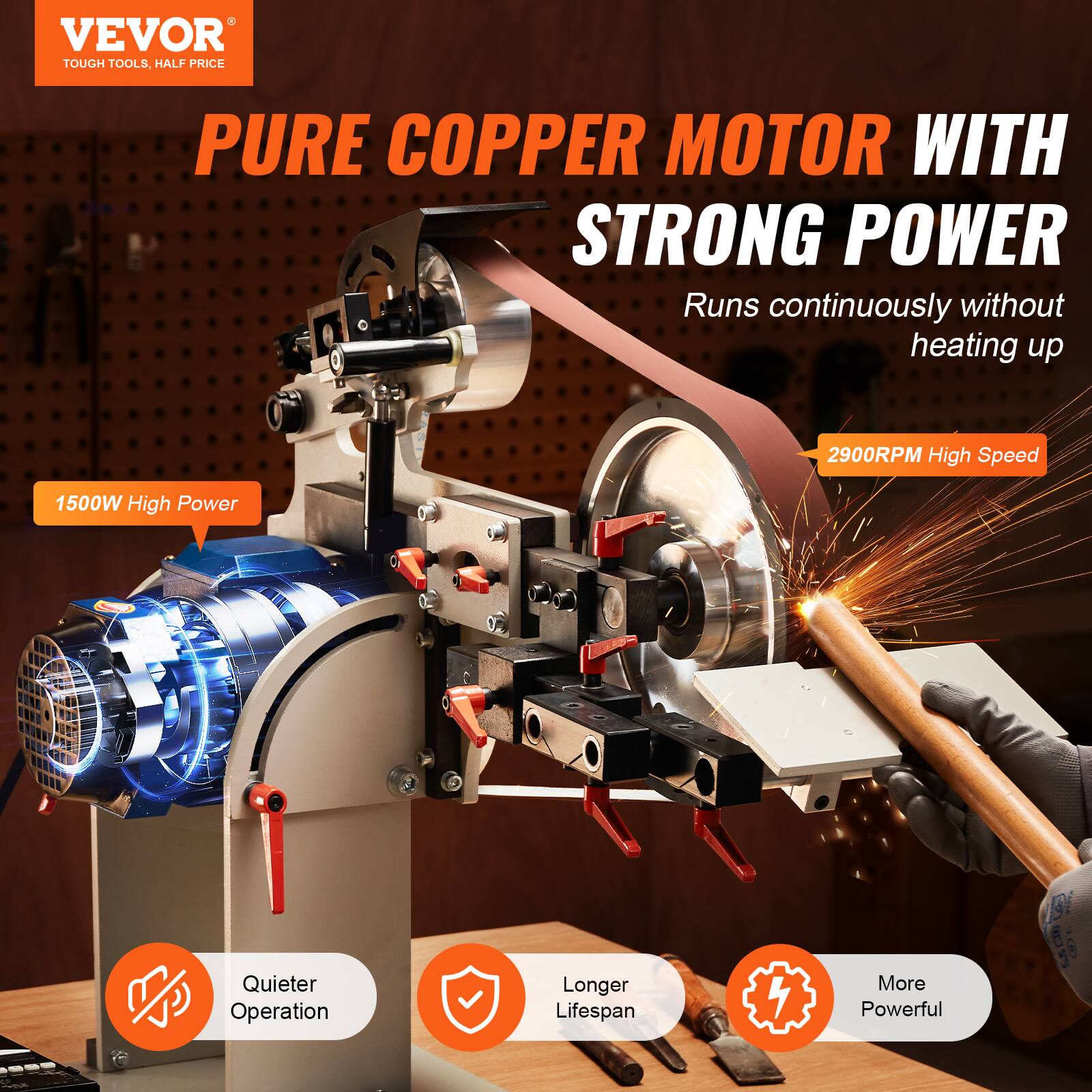 VEVOR TOUGH TOOLS, HALF PRICE

PURE COPPER MOTOR WITH STRONG POWER
Runs continuously without heating up

1500W High Power
2900RPM High Speed

Quieter Operation
Longer Lifespan
More Powerful