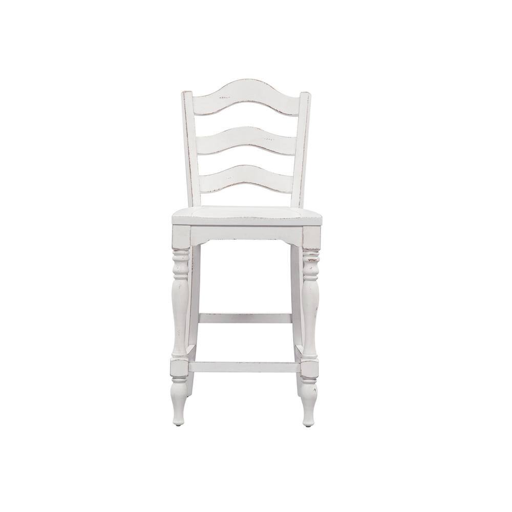 Angle. Liberty Furniture Industries - Magnolia Manor Ladder Back Counter Chair (RTA)-Set of 2 in Antique White - White.