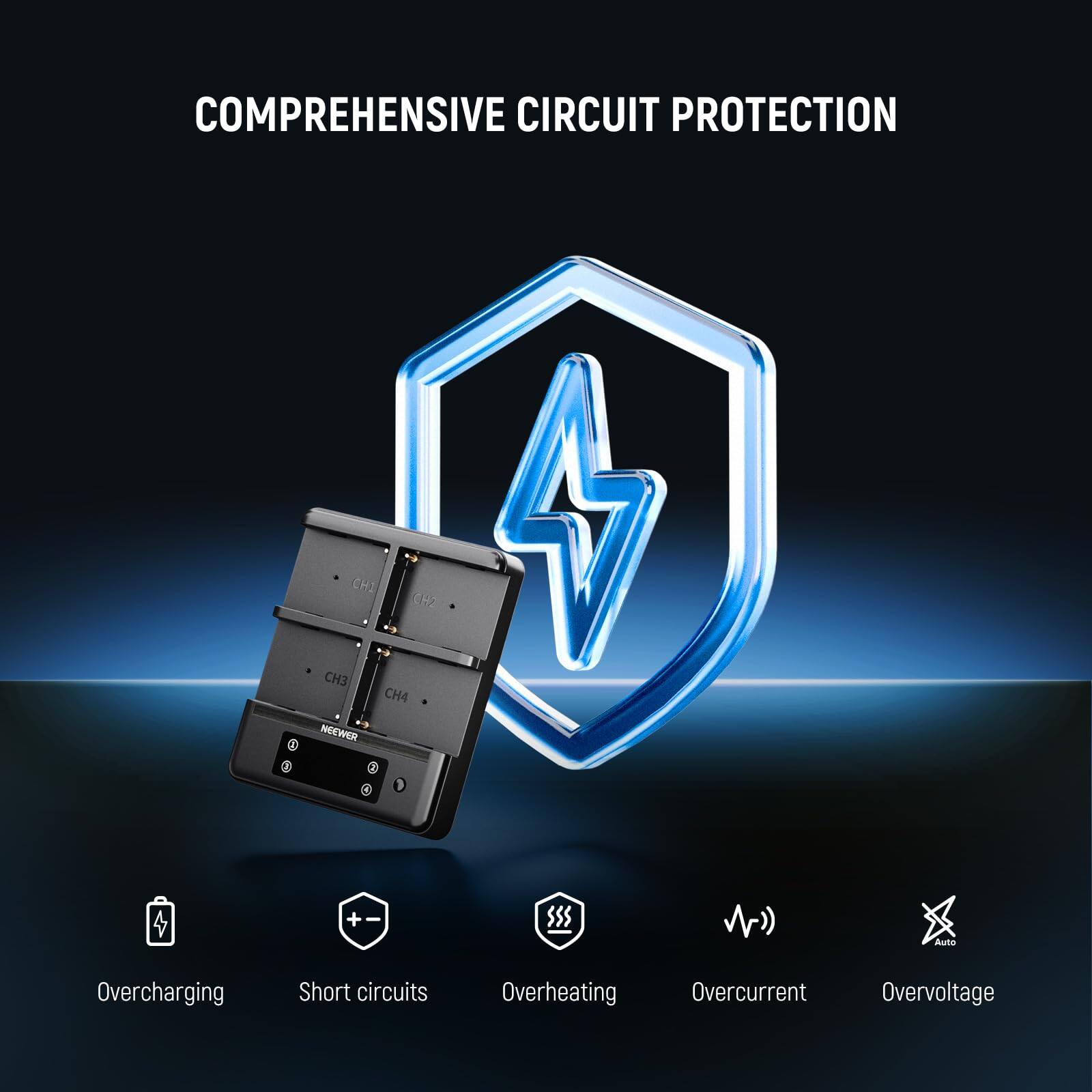 COMPREHENSIVE CIRCUIT PROTECTION

- Overcharging
- Short circuits
- Overheating
- Overcurrent
- Overvoltage