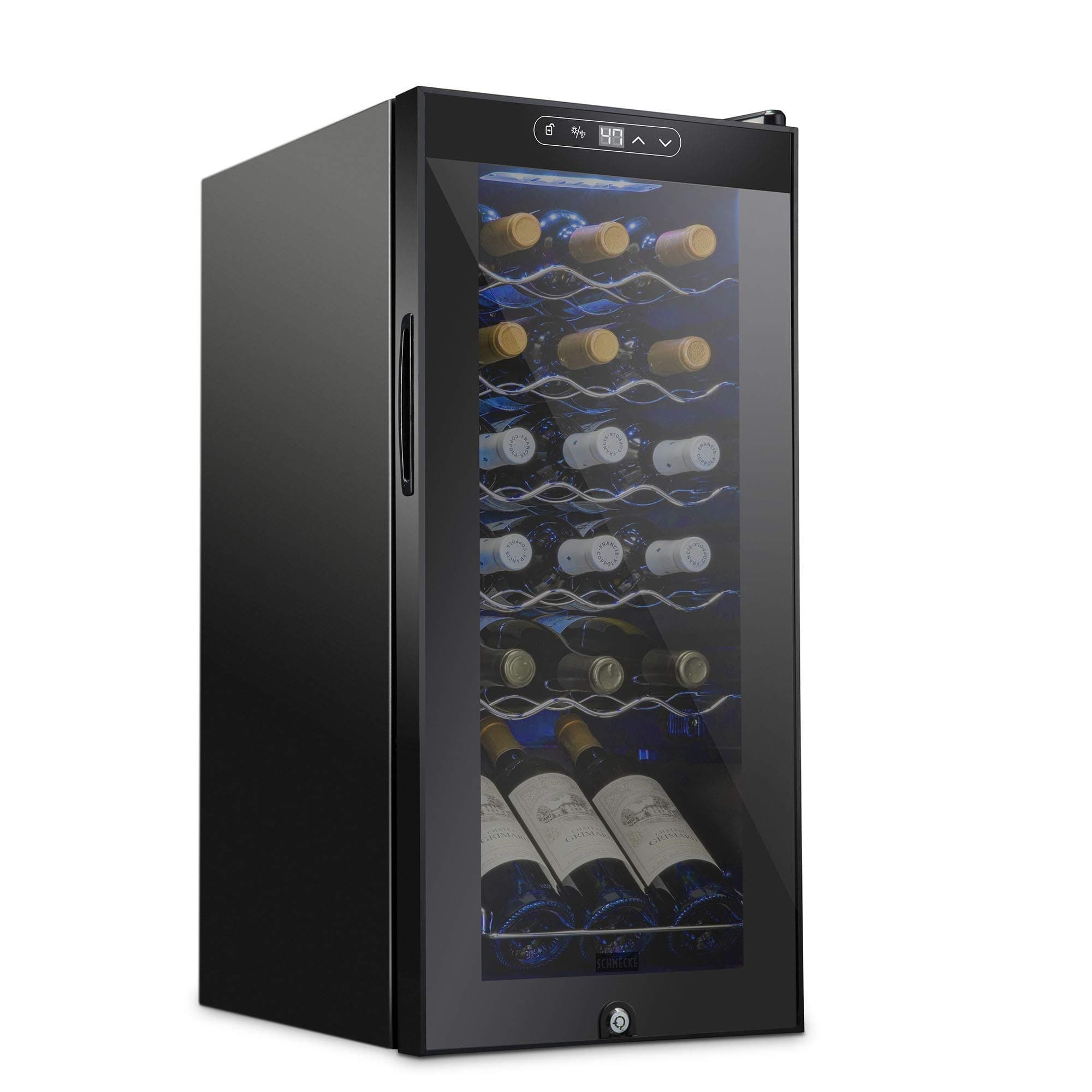Front. Schmecke - 18 Bottle Compressor Wine Refrigerator, Freestanding Wine Cooler with Lock, Black - Black.