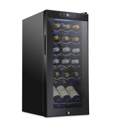 Front. Schmecke - 18 Bottle Compressor Wine Refrigerator, Freestanding Wine Cooler with Lock, Black - Black.