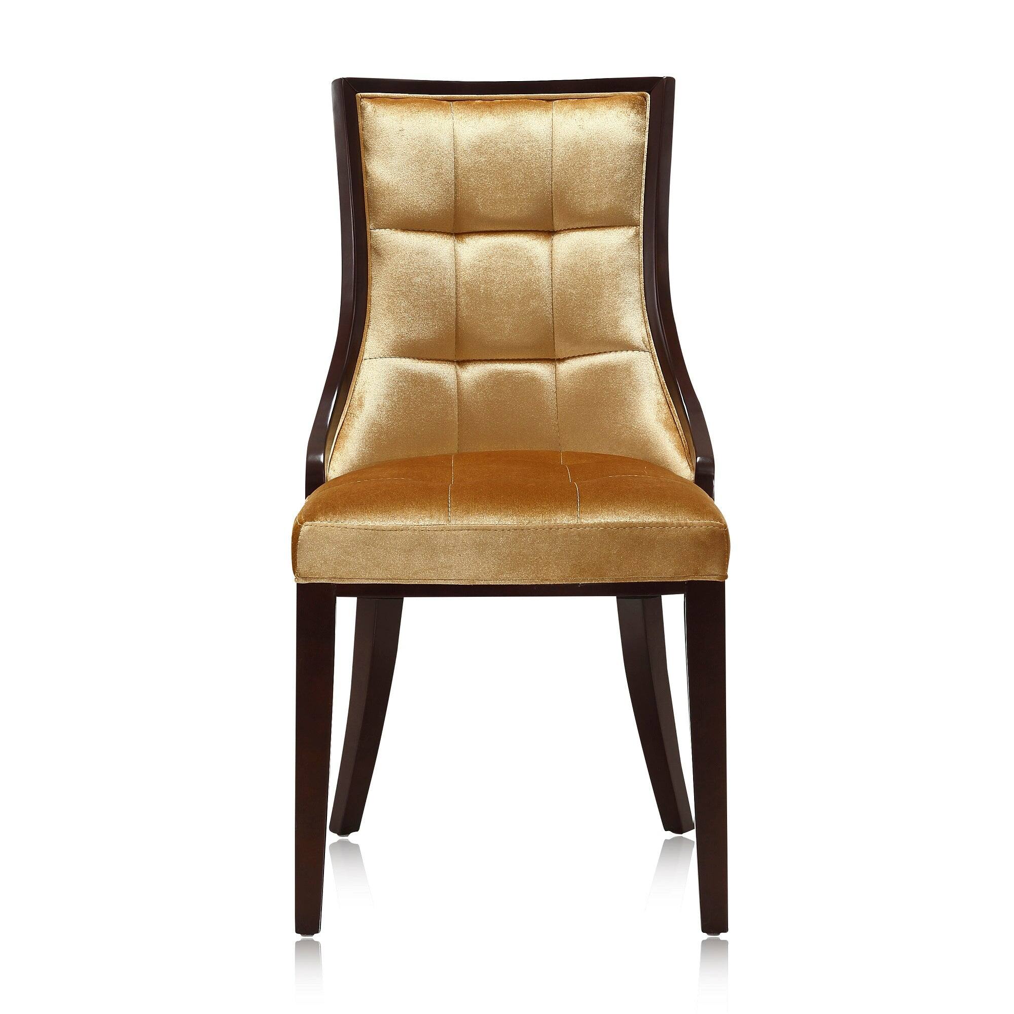 Back. Manhattan Comfort - Fifth Avenue Traditional Wood Upholstered Dining Chair - Set of 2 - Antique Gold.