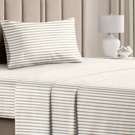 CGK Linens - Luxuriously Soft 4-Piece Striped Sheet Set - Wrinkle-Resistant, Printed Pattern - Twin - Beige Stripes