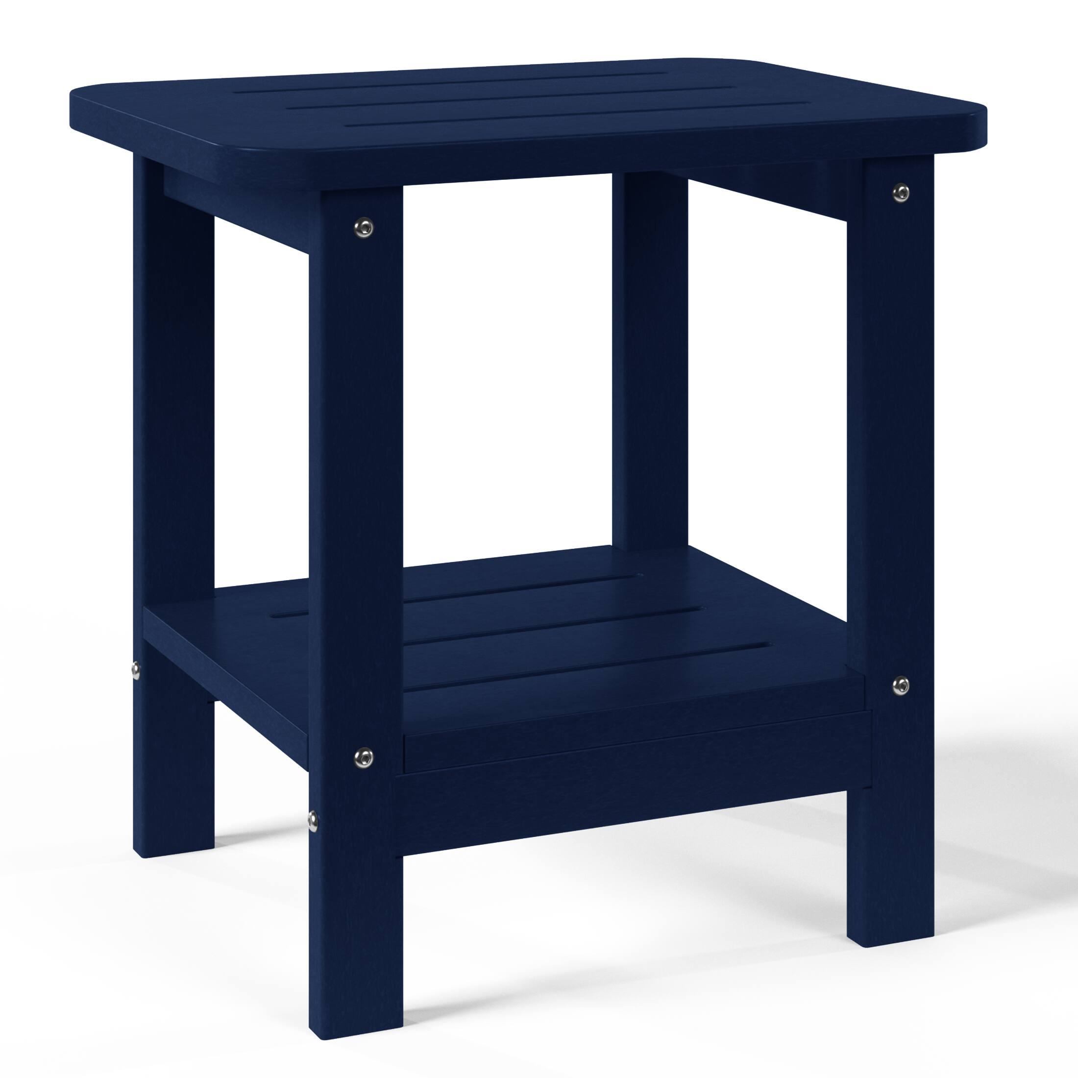 Left. WestinTrends - WestinTrends Aruba 2-Tier Outdoor HDPE Modern Adirondack Square Patio Side Table - Navy Blue.
