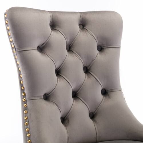 Alt View 3. LUCKY ONE - Assembled Tufted Velvet Dining Chair Set of 2 with Chrome Stainless Steel Legs Nailhead Trim - Gray.